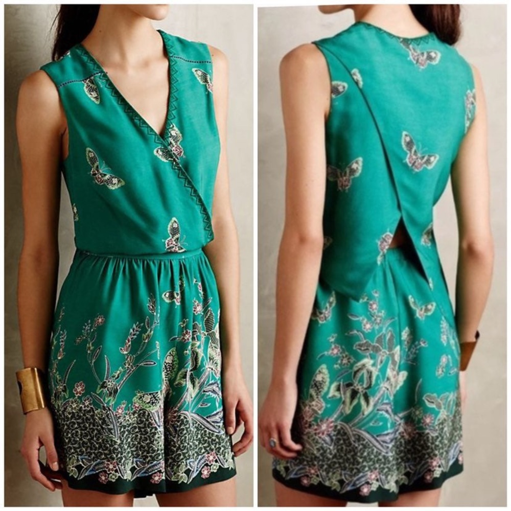 ANTHROPOLOGIE elevenses butterfly green romper